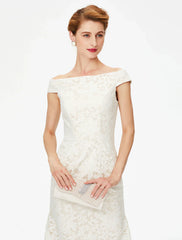 Aimishang Sheath / Column Mother of the Bride Dress Elegant Off Shoulder Floor Length Lace Short Sleeve No with Lace