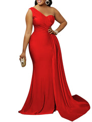 Mermaid / Trumpet Party Dresses Elegant Dress Wedding Guest Semi Formal Sweep / Brush Train Sleeveless One Shoulder Spandex with Ruched Slit