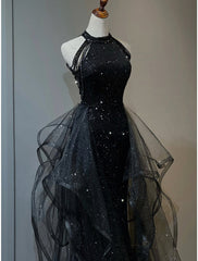 A-Line Prom Dresses Sparkle Shine Dress Wedding Party Sleeveless Sequined with Crystals Sequin Ruffles