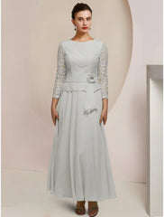Aimishang A-Line Mother of the Bride Dress Wedding Guest Elegant Jewel Neck Ankle Length Chiffon Long Sleeve with Lace Pleats Appliques