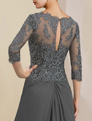 Aimishang  Sheath / Column Mother of the Bride Dress Formal Wedding Guest Elegant V Neck Floor Length Chiffon Lace 3/4 Length Sleeve with Appliques