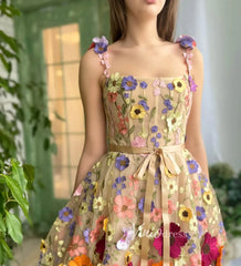 3D Flower Cocktail Dress A-line Short Floral Prom Dress FD2900B