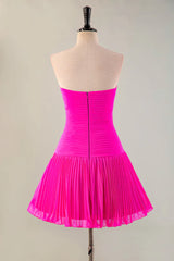A pleated strapless back to school dress with keyhole