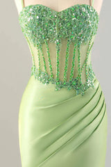 Fitted green transparent tight corset bead back to school dress