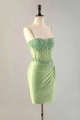 Fitted green transparent tight corset bead back to school dress