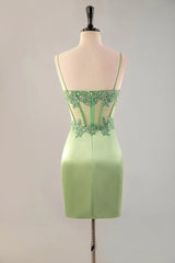 Fitted green transparent tight corset bead back to school dress
