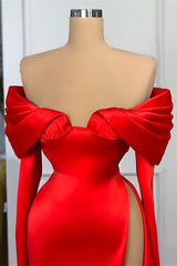Hot Red Sweetheart Off Shoulder Side Slit Prom Dress