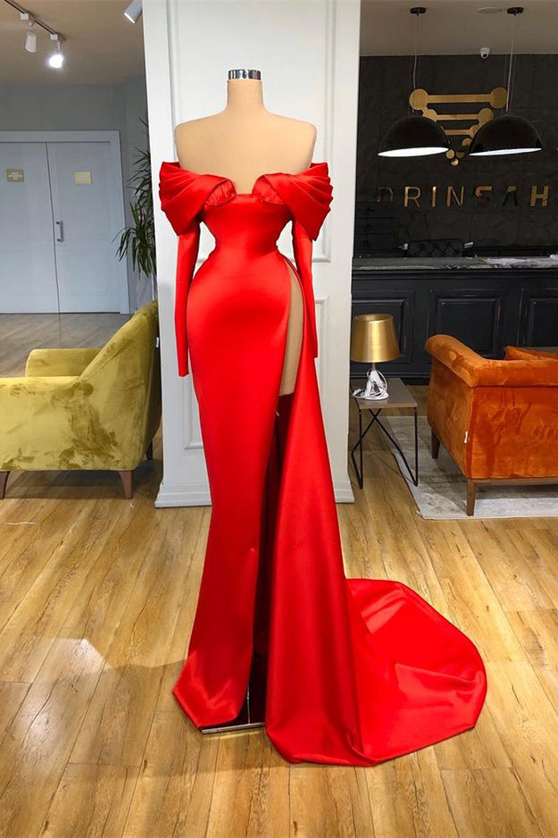 Hot Red Sweetheart Off Shoulder Side Slit Prom Dress