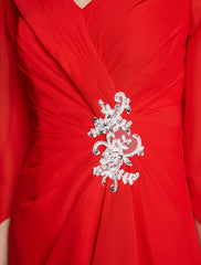 Aimishang A-Line Mother of the Bride Dress Elegant V Neck Floor Length Chiffon Half Sleeve with Pleats Appliques