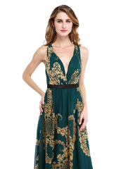 Aimishang A-Line Mother of the Bride Dress Floral Open Back V Neck Floor Length Chiffon Sleeveless No with Sash / Ribbon