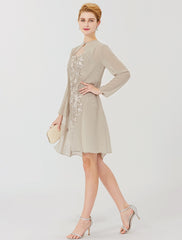 Aimishang  Sheath / Column Mother of the Bride Dress Formal Classic & Timeless Elegant & Luxurious Convertible Dress Illusion Neck Knee Length Chiffon All Over Lace Long Sleeve with Appliques