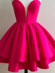 A-Line Homecoming Dresses Princess Dress Graduation Cocktail Party Short / Mini Sleeveless Sweetheart Pink Dress Satin Backless with Ruffles