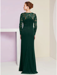 Aimishang  A-Line Mother of the Bride Dress Wedding Guest Party Elegant Scoop Neck Floor Length Velvet Long Sleeve with Lace Sequin Split Front