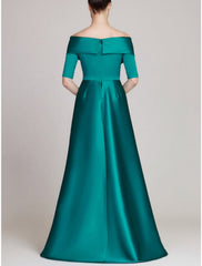 Sheath / Column Evening Gown Elegant Dress Formal Sweep / Brush Train Half Sleeve Off Shoulder Satin with Ruched 2025