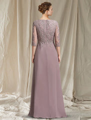 Wholesale A-Line Mother of the Bride Dress Elegant Jewel Neck Floor Length Chiffon Lace 3/4 Length Sleeve with Appliques