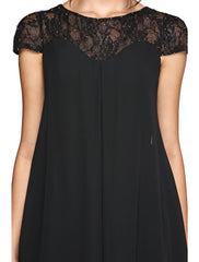 Aimishang A-Line Mother of the Bride Dress Plus Size Elegant Illusion Neck Knee Length Chiffon Lace Short Sleeve with Sequin