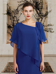 Aimishang  Sheath / Column Mother of the Bride Dress Plus Size Elegant Bateau Neck Floor Length Chiffon Short Sleeve with Beading Ruffles