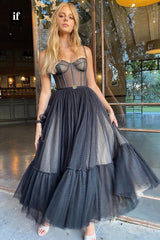 32801 - Spaghetti Straps Tulle Knee A-Line Prom Dress Birthday Dress