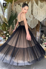 32801 - Spaghetti Straps Tulle Knee A-Line Prom Dress Birthday Dress