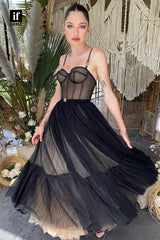 32801 - Spaghetti Straps Tulle Knee A-Line Prom Dress Birthday Dress