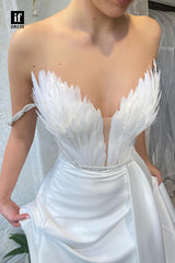 32802 - Plunging V-Neck Feathers High Split Long Formal Evening Dress
