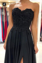 32822 - A-line Sweetheart Strapless Lace Appliques  Prom Dress with Slit