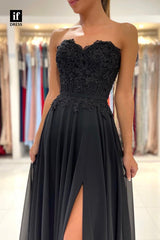32822 - A-line Sweetheart Strapless Lace Appliques  Prom Dress with Slit