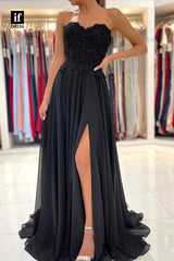 32822 - A-line Sweetheart Strapless Lace Appliques  Prom Dress with Slit