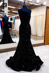 32849 - Unique One Shoulder Sequins Sparkly Mermaid Prom Dress