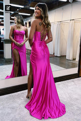 32864 - Spaghetti Straps Scoop High Split Long Prom Dress