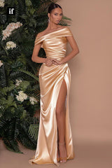32878 - Off-Shoulder Pleats Split Sheath/Column Prom  Evening Formal Dress