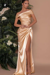 32878 - Off-Shoulder Pleats Split Sheath/Column Prom  Evening Formal Dress