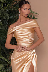 32878 - Off-Shoulder Pleats Split Sheath/Column Prom  Evening Formal Dress