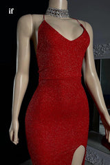 33828 - Sexy V-Neck Side Slit Sparkly Prom Dress Black Girls Slay