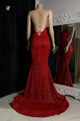 33828 - Sexy V-Neck Side Slit Sparkly Prom Dress Black Girls Slay