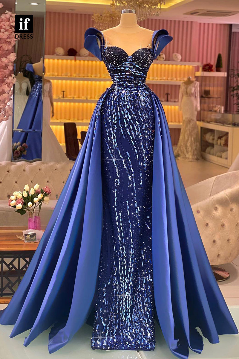 33834 - A-Line Cap Sleeves Strapless Rhinestone Prom Formal Dress