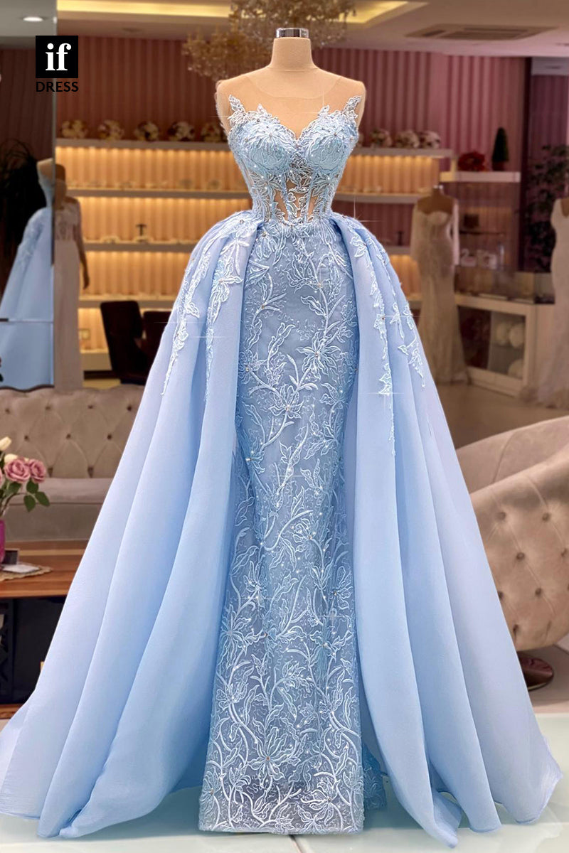 33836 - Off-Shoulder Elegant Sleeveless Lace Tulle Prom Formal Dress