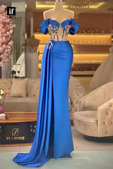 33838 - Strapless Sweetheart Beaded Satin Pleated Long Prom Formal Dress with Slit