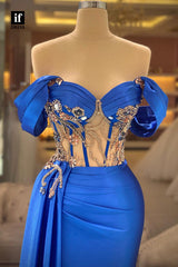 33838 - Strapless Sweetheart Beaded Satin Pleated Long Prom Formal Dress with Slit