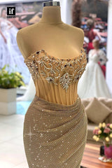 33842 - Strapless Sleeveless Sparkly Beaded Sheath Prom Formal Dress