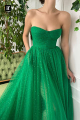 32893 - A-line Sweetheart Pleats Strapless Sleeveless Long  Prom Formal Dress with Slit