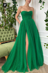 32893 - A-line Sweetheart Pleats Strapless Sleeveless Long  Prom Formal Dress with Slit