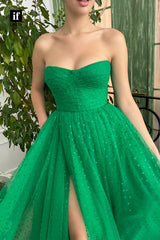 32893 - A-line Sweetheart Pleats Strapless Sleeveless Long  Prom Formal Dress with Slit