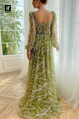 32895 - A-line Scoop Long Sleeves Lace Appliques Vintage Prom Dress