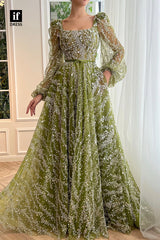 32895 - A-line Scoop Long Sleeves Lace Appliques Vintage Prom Dress