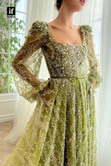 32895 - A-line Scoop Long Sleeves Lace Appliques Vintage Prom Dress
