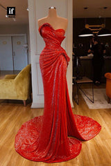 33814 - Strapless High Split Sequins Sparkly Long Prom Dress