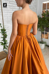 30845 - Strapless A-line Simple Satin Prom Dress with Pockets
