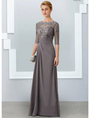 Aimishang  Sheath / Column Mother of the Bride Dress Elegant Jewel Neck Floor Length Chiffon Lace 3/4 Length Sleeve with Appliques
