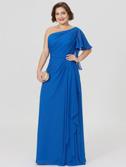 Aimishang Sheath / Column Mother of the Bride Dress Formal Classic & Timeless Elegant & Luxurious Plus Size One Shoulder Floor Length Chiffon Short Sleeve No with Pleats